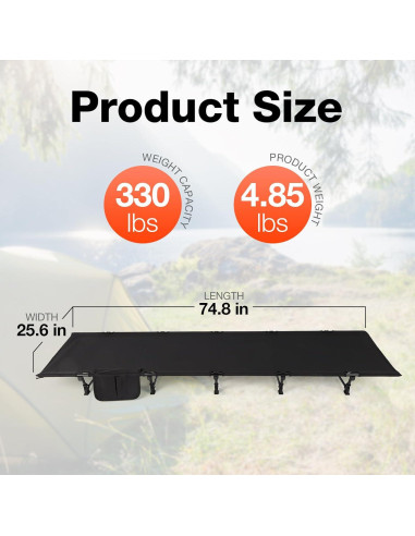 Cama de Camping Plegable FAHKNS Ultraligera 2.2 kg Negra