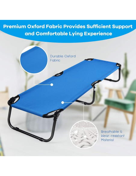 Cama de Camping Plegable GYMAX 150 KG Azul 190.5x55.9 cm Cama de Camping Plegable GYMAX 150 KG Azul 190.5x55.9 cm