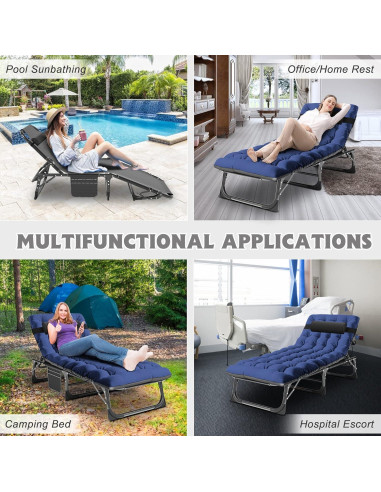 Cama de Camping Plegable ABORON 5 Posiciones Azul Marino