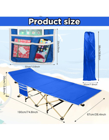 Cama de Camping Plegable Wenqik Azul Real 204 kg Carga Máxima