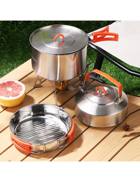 Juego de Cocina para Camping 4 Piezas Acero Inoxidable 304 Juego de Cocina para Camping 4 Piezas Acero Inoxidable 304