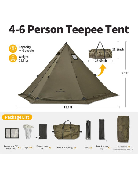 Tienda Teepee Naturehike Ranch Fire 4-6 Personas Impermeable Tienda Teepee Naturehike Ranch Fire 4-6 Personas Impermeable