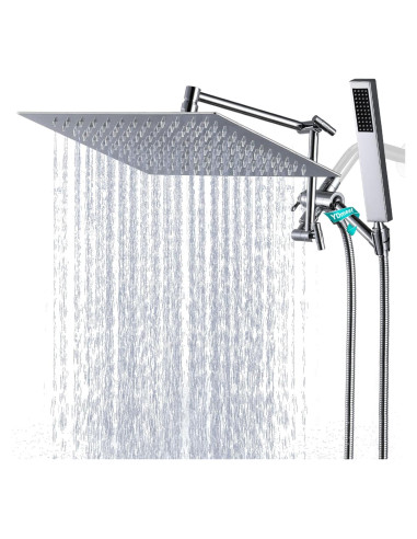 Cabezal de ducha lluvia YDmeet 30,48 cm cromo con manguera 180 cm