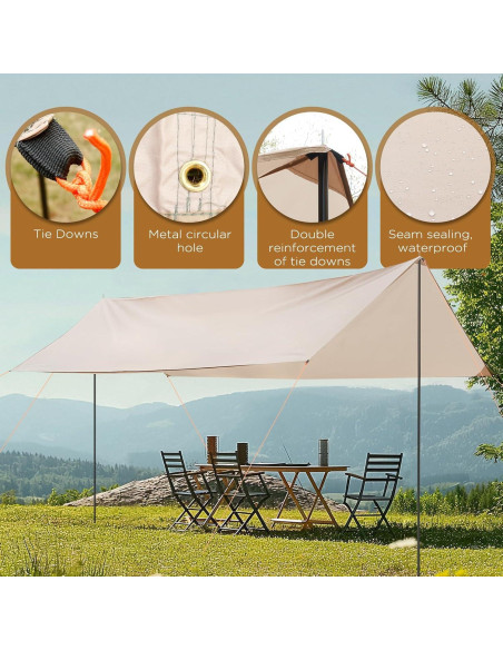 Toldo de Camping JCMCAMP 3.05 x 5 m Impermeable con Postes Toldo de Camping JCMCAMP 3.05 x 5 m Impermeable con Postes