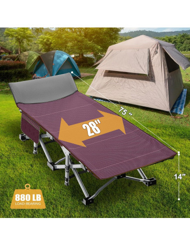 Cama de Camping Plegable ABORON XXL con Almohadilla Suave
