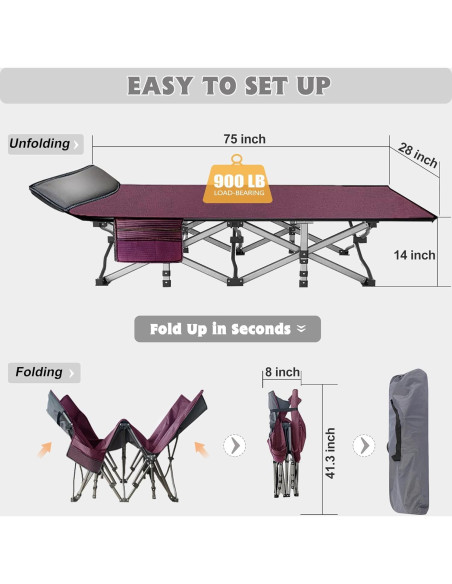 Cama de Camping Plegable ABORON XXL con Almohadilla Suave Cama de Camping Plegable ABORON XXL con Almohadilla Suave