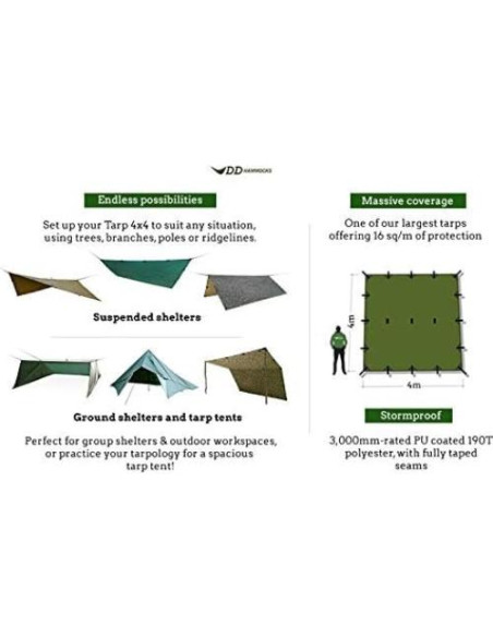 DD Hammocks Tarp 4x4 Marrón Coyote - Lona Impermeable 4m x 4m DD Hammocks Tarp 4x4 Marrón Coyote - Lona Impermeable 4m x 4m
