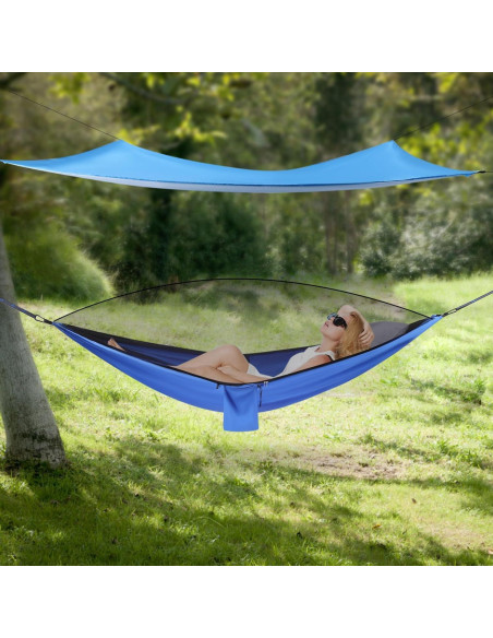 Hamaca de Camping HuaShuani con Toldo Impermeable 200kg Azul Hamaca de Camping HuaShuani con Toldo Impermeable 200kg Azul