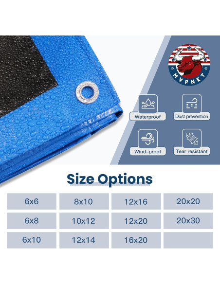 Lona Impermeable MVPNET 6x6 Azul y Negro Resistente UV Lona Impermeable MVPNET 6x6 Azul y Negro Resistente UV