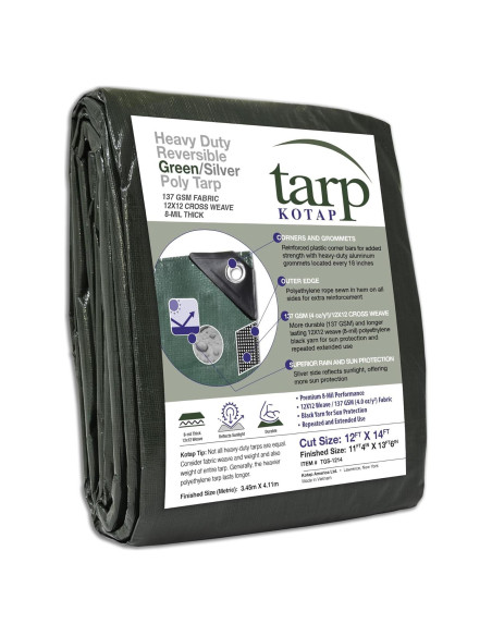 Lona de Protección Kotap 12x14 Pies Impermeable Verde-Plata Lona de Protección Kotap 12x14 Pies Impermeable Verde-Plata