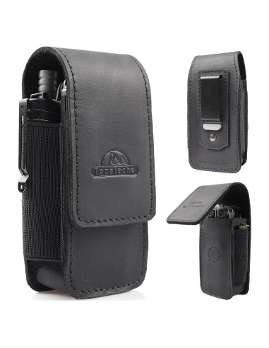 Funda Multiherramienta Topstache de Cuero Negro con Clip EDC