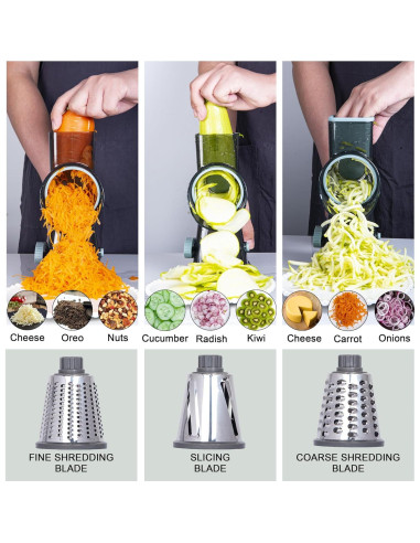 Rallador de Queso Rotatorio Mannilayco 3 en 1 Acero Inoxidable