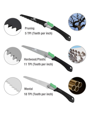 Sierra Plegable 3 en 1 Mossy Oak con 3 Cuchillas y Funda