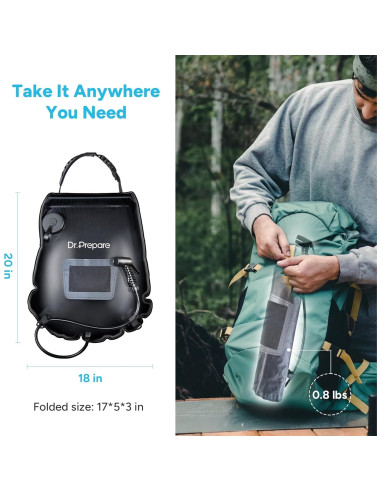 Bolsa de Ducha Camping DR.PREPARE 15L con Cabezal Mejorado