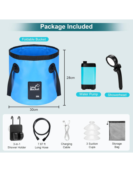 Ducha Portátil ALIESTFDNO 20L con Bomba Recargable 7800mAh Ducha Portátil ALIESTFDNO 20L con Bomba Recargable 7800mAh