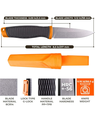 Cuchillo Ganzo G806-OR Hoja Fija 9.8 cm Acero 8CR14 Antideslizante