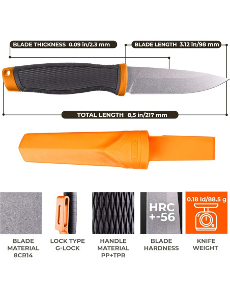 Cuchillo Ganzo G806-OR Hoja Fija 9.8 cm Acero 8CR14 Antideslizante Cuchillo Ganzo G806-OR Hoja Fija 9.8 cm Acero 8CR14 Antideslizante