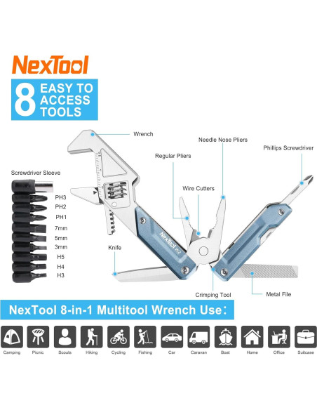 NexTool W2 Herramienta Multiusos 8 en 1 con Llave Ajustable NexTool W2 Herramienta Multiusos 8 en 1 con Llave Ajustable