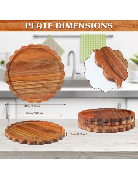 Jinei 4 Platos de Cena de Madera de Acacia 27,94 cm Jinei 4 Platos de Cena de Madera de Acacia 27,94 cm
