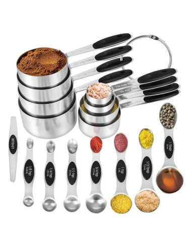 Juego de 16 Tazas y Cucharas de Medición KELOFKO Acero Inoxidable