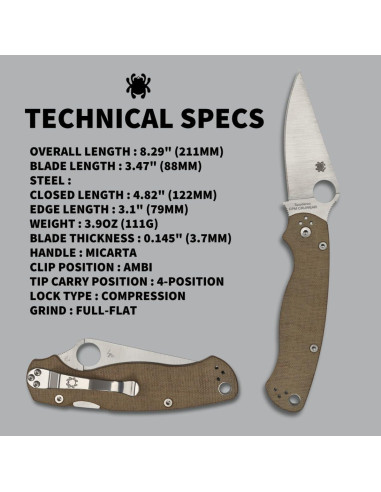 Cuchillo Spyderco Para Military 2 CPM Cru-Wear 8.81 cm Micarta