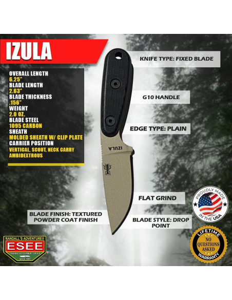 Cuchillo ESEE Izula-DT con Mango G10 Negro y Funda Cuchillo ESEE Izula-DT con Mango G10 Negro y Funda