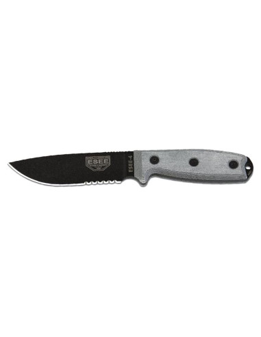 Cuchillo ESEE-4 Serrado Marrón con Funda Negra 22.86 cm