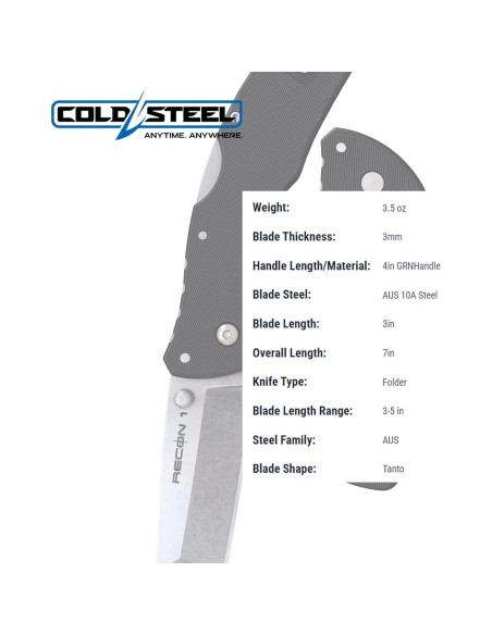 Cuchillo Plegable Cold Steel Mini Recon 1 AUS10A 3" Mango GFN Cuchillo Plegable Cold Steel Mini Recon 1 AUS10A 3" Mango GFN