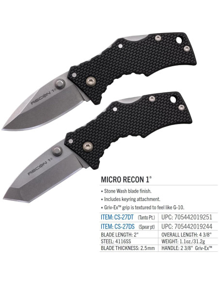 Cuchillo Plegable Cold Steel Micro Recon 1 6 cm Griv-Ex Cuchillo Plegable Cold Steel Micro Recon 1 6 cm Griv-Ex