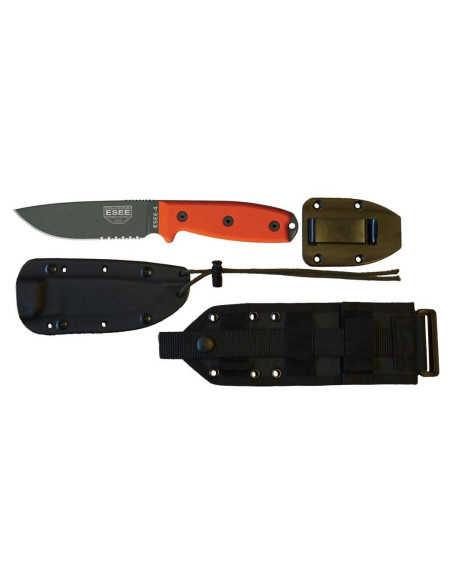 Cuchillo ESEE-4 Serrado OD con Mangos Naranja G10 y Funda Cuchillo ESEE-4 Serrado OD con Mangos Naranja G10 y Funda