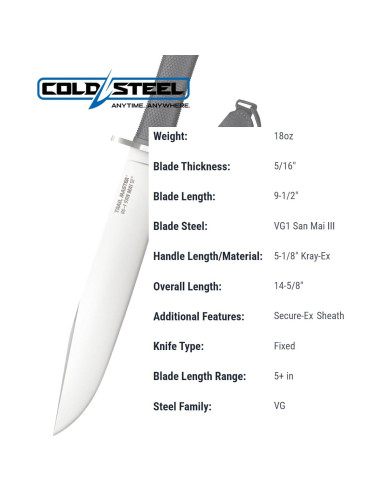 Cuchillo Táctico Cold Steel Trail Master 24.13 cm VG1 San Mai III