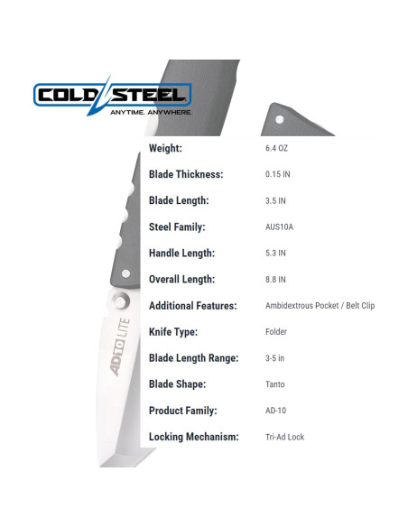 Cuchillo Plegable Cold Steel AD-10 Lite 8.9 cm AUS10A GFN Cuchillo Plegable Cold Steel AD-10 Lite 8.9 cm AUS10A GFN
