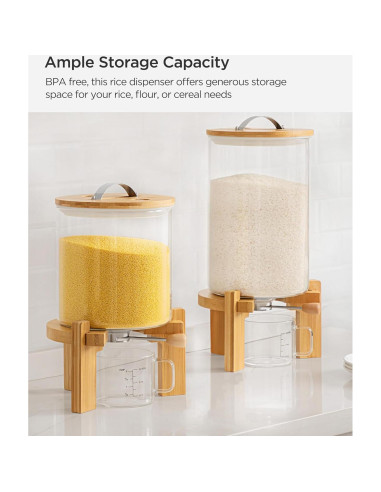 Dispensador de arroz HBlife 5L vidrio y soporte de madera
