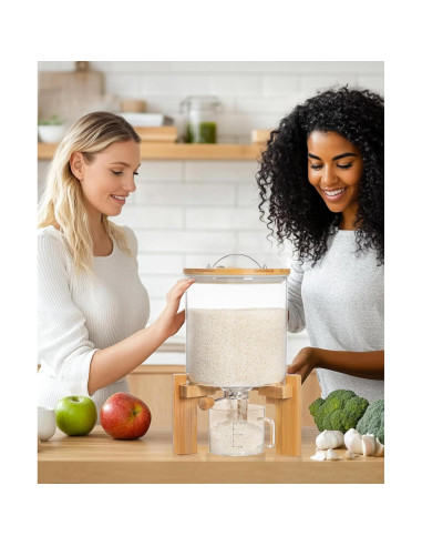 Dispensador de arroz HBlife 5L vidrio y soporte de madera