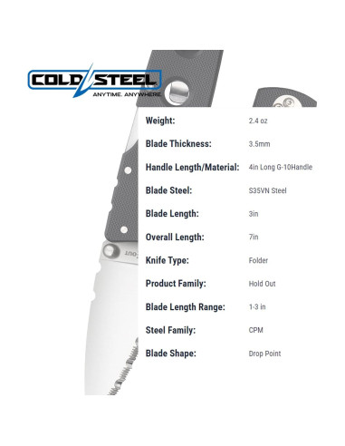 Cuchillo Plegable Cold Steel Hold Out 7" S35VN Mango G-10