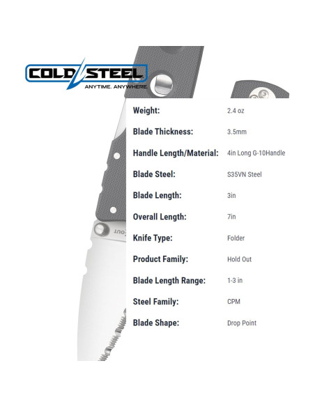 Cuchillo Plegable Cold Steel Hold Out 7" S35VN Mango G-10 Cuchillo Plegable Cold Steel Hold Out 7" S35VN Mango G-10