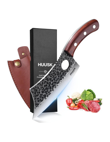 Cuchillo de Carnicero Huusk 16 cm Forjado a Mano con Mango de Roble