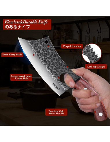 Cuchillo de Carnicero Huusk 16 cm Forjado a Mano con Mango de Roble