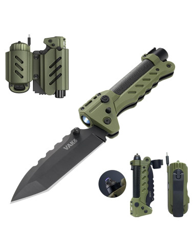 Multiherramienta de Supervivencia VIPERADE VAK6 Verde con Cuchillo y Linterna