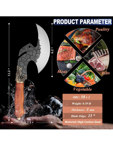 Cuchillo Cleaver ROCOCO 15.7 cm Acero Alto Carbono Mango Nogal