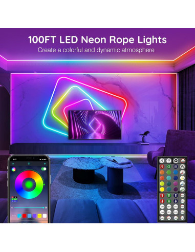 Tira de Luz LED Neón AILBTON 30.48m RGB Control Remoto