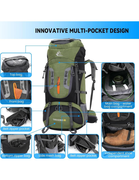 Mochila Impermeable Bseash 80L para Senderismo y Camping Mochila Impermeable Bseash 80L para Senderismo y Camping