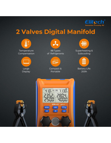 Manómetro Digital Elitech LMG-10Plus Doble Válvula HVAC Manómetro Digital Elitech LMG-10Plus Doble Válvula HVAC
