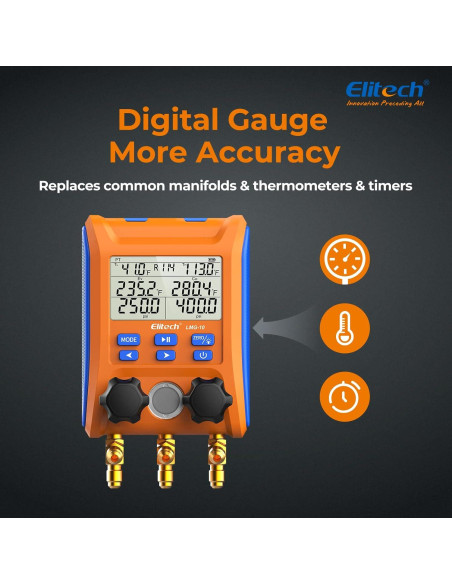 Manómetro Digital Elitech LMG-10Plus Doble Válvula HVAC Manómetro Digital Elitech LMG-10Plus Doble Válvula HVAC