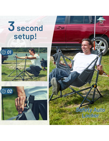 Silla de Hamaca Plegable Timber Ridge Azul Respaldo Ajustable