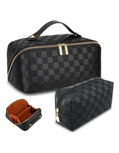 Set 2 Bolsas de Maquillaje Viaje Negro PU Impermeable