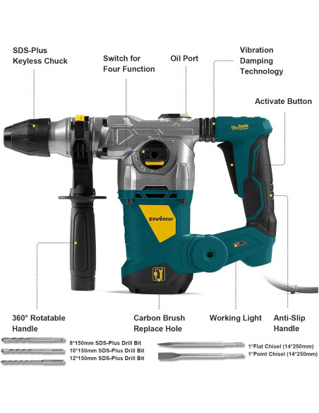 Martillo Perforador Rotativo Enventor 1500W 1-1/4" Azul Martillo Perforador Rotativo Enventor 1500W 1-1/4" Azul