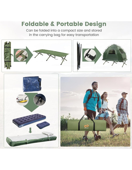 Cama de Camping Plegable Goplus 5-en-1 con Tienda y Saco Cama de Camping Plegable Goplus 5-en-1 con Tienda y Saco