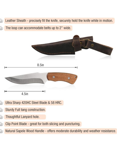 Cuchillo de Caza Esie Houzie 21.8cm Acero al Carbono Mango Madera