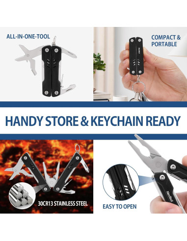NexTool Mini Multiherramienta 9 en 1 de Llave, Acero Inoxidable